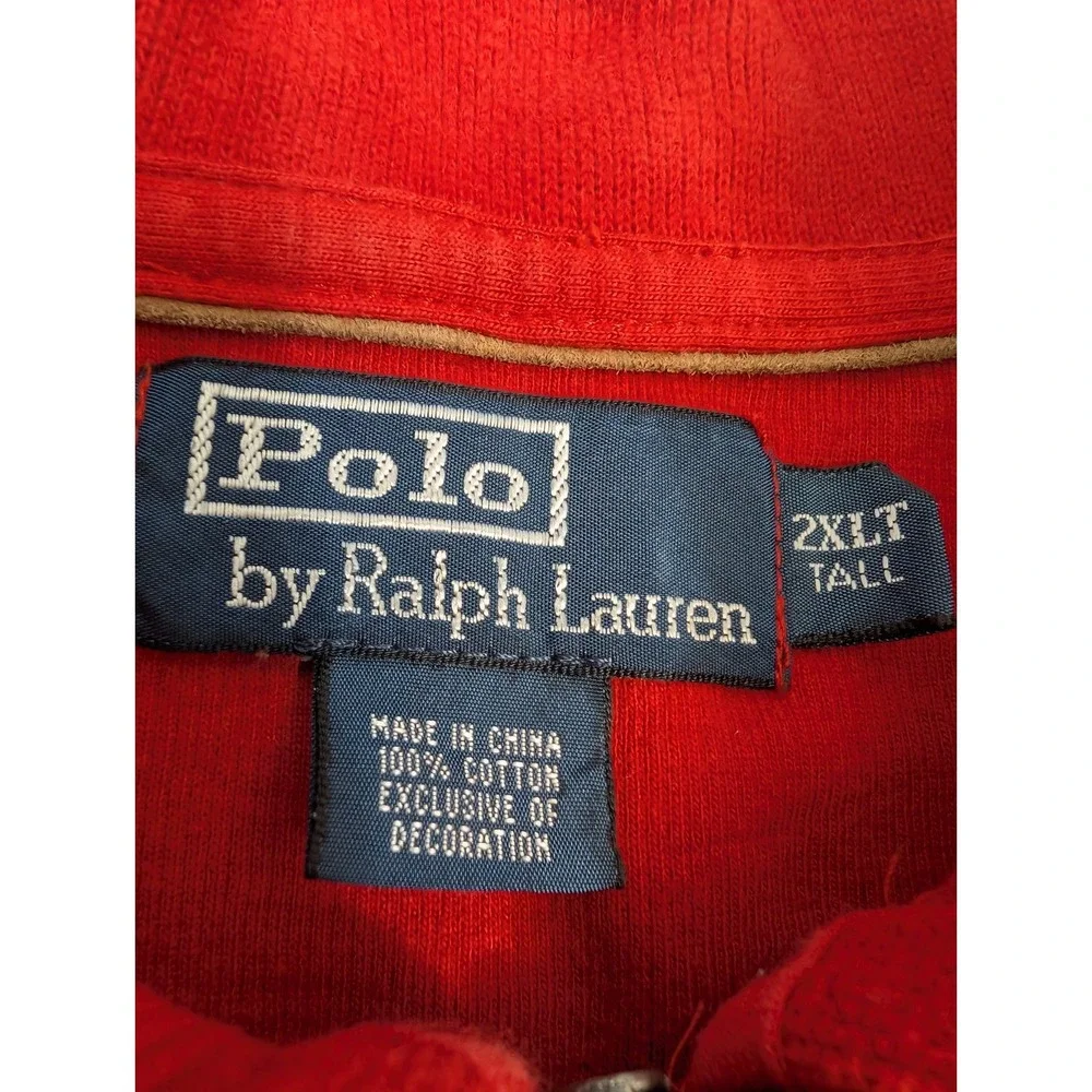 Polo Ralph Lauren‎ Sweater Mens 2XLT Red 1/4 Zip LS 100% Blue Pony Exclusive